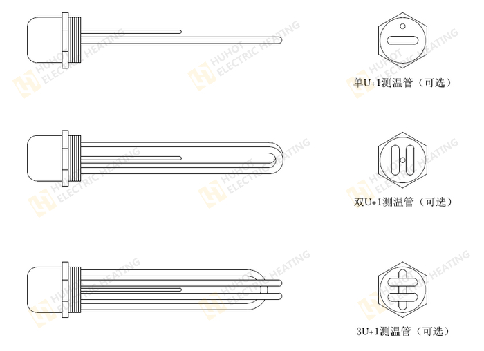 絲扣法蘭式電熱管結(jié)構(gòu)示意圖